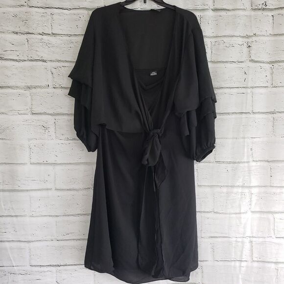 City chic black Wrap front long sleeve dress - Picture 1 of 8